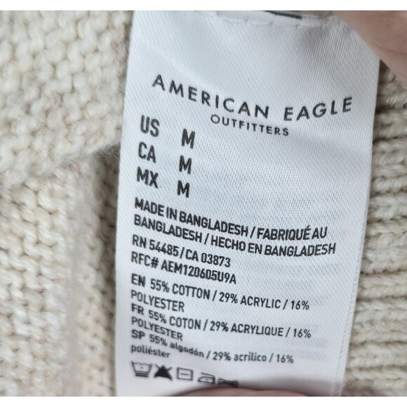 American Eagle Hoodie Sweater M Aztec Tribal Knit Pullover Soft Boho Cream Cozy - Picture 6 of 12